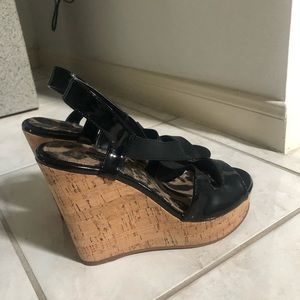 Jessica Simpson black women platform sandals high 5 inch w 1 in platform size 6